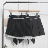 Fongt Shooting Leg Long Skirt Love Print Splicing Lace A Word 100 Folds Thin Bow Half-Dress Skirt 9339