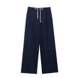 Fongt Leisure Wide-Legged Pants 2025 Spring Bump Color Double Belt High-Waisted Trousers Women