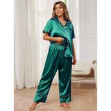 Fongt Women's Plus-Size Pajamas Spring And Summer High Sense Ice Silk Short Sleeve Trousers Home Suit-Outfit