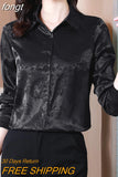 Silk Women's Blouses Shirts Long-sleeved Top Jacquard Satin Woman Shirt Solid Button Print Blouse Elegant Women