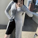 Fongt Ins Design Long Sleeve V-Neck Knitted Dress Woman