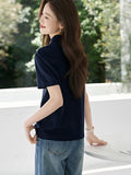 Fongt Embroidered Comfortable Shirt For Summer 2025 Light And Casual Polo Collar Beaded Knitted Shirt For Women