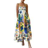 Fongt Summer Women's New Temperament Elegant High-Waist Print Slings Casual Fashion Dress