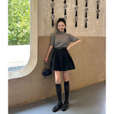 Fongt Temperament Suit Dress Women Autumn Solid Cartoon Sleeve Knitted Shirt Half-Dress Two-Set