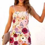 Spring And Summer New Gorgeous Temperament Three-Dimensional Flower Embroidery Sling Skirt Small Dress