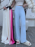 Waisted Knit Pink Pants Thickened Mink Velvet Soft Wide Leg Pants Fashion Elegant Straight Woman Trousers Autumn/Winter