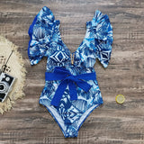 Double-Layer Lotus Edge Deep V Sexy Bare Back Tied With Ajoint Swimsuit Woman 2025 New Pressure Belt