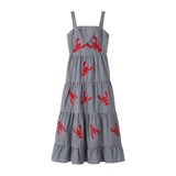 Fongt 2025 New Women's Cotton Embroidery Sling Dress