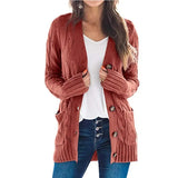 Long Sleeve Size Cardigan Knitted Women's Mid-length