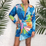 2023 Wish Temperament Individual Printing Lace Up Casual Single-Breasted Shirt-Outfit