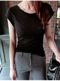 High Quality Plain T Shirt Women Cotton High Elastic Basic 2024 Summer Tops Short Sleeve Sexy Thin T-shirt See Through-Outfit