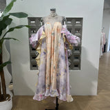 High-End Heavy Industry Holiday Style Tective Dress Large Size Loose Lotus Leaf Side Print Bare Back Sexy