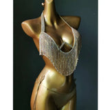Diamond Tassels Bikini Set Swimwear Rhinestone Swimsuit Bling Stones Crystal Bathing Suit-Outfit
