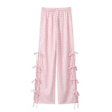 Fongt Bow Tie Side Hollow High-Waisted Casual Trousers 2025 Spring And Summer Women's Broad Leg Trousers