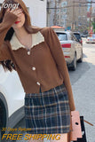 Women Retro Japan Style Cropped Patchwork Aesthetic All-match Cute Autumn Sweaters Casual Trendy Mujer Elegant