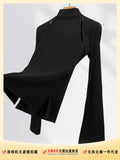 Fongt Horn Sleeve Slim Jacket Chic Inside Hollow Out Half High Collar Bottom Shirt Spring Women's Hot Girls-Outfit