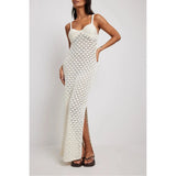 Fongt Summer New Holiday Style Knitted Dress Women's Sling Skirt Side Open-Back Hollow Pattern Knitted Skirt