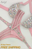 Deep V Bustier Open Straps Paded Bikini Sets Bling Stones Sparking Crystal Rhinestone Chain Swimwear Push Up