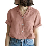 Shirt Solid Color Cotton Linen Pocket