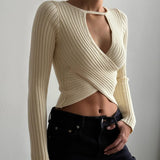 Fongt 2023 Hot Style Dress Sexy Hot Girl Hollow Out Knit Thread Long Sleeve Crop