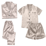 Women's Blue Pajamas Sets Silk Satin Top Pant Long sleeve Solid Button-Down Pyjamas Satin Set Nightgown Ladies Sleepwear-Outfit