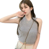 Korean Sexy Slim Sleeveless Vest Vintage Soft Mink Fleece Knit Pullovers Crop Sweater Vest Womne Female Tops-Outfit