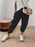 Fongt Women Cotton Tample Waist Nine Trousers Casual Women's Pants