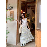 Fongt Unique Design Feel Beautiful Flowers Tight Waist Skirt Women's Summer Small Fashion A-Word Dress