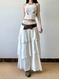 Fongt Holiday Style Solid Color Multi-Layer Irregular Low-Waist Large Swing A-Word Half-Body Skirt Long 2025 New Batch