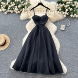 Fongt Elegant Dress Women's Summer Dress French Light Luxury Lace Lace To Receive Waist Temperament Sling Dress