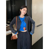 Fongt Complete Set Of Early Autumn Wear And Match Color Splicing Fake Two Knitted Cardigan Women Autumn High-Rise Skirt Suit