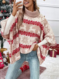 Fongt And Winter Sweater New High-Collar Christmas Sweater Elk Bump Pattern Bat Sleeve Sweater