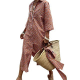 Fongt Explosion Autumn Five-Sleeve Striped Sides On Both Sides Of The Fork Shirt Dress Woman