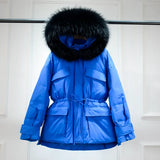 Huge Real Raccoon Fur Hooded Waterproof Winter Duck Down Jacket Women Fashion Female Parkas Sash Tie Up Puffer