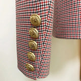 QUANLITY Newest 2023 Designer Jacket Women's Classic Metal Lion Buttons Double Breasted Slim Fitting Houndstooth