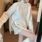 Fongt Winter New Design Sense Small Chic Side Open Zipper Lazy Loose Casual Version Irregular Long Sweater-Outfit