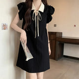 Fongt MM300 Pounds Large-Size Reduction Of Small Flying Sleeves Black Dress Women's Summer French Small Fragrant Wind Straight Cover Belly Skirt