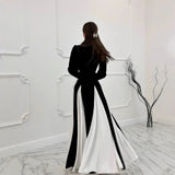 Fongt 2025 New Women's Horn Sleeves Spliced Elegant Waist Dress