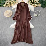 Fongt Wind Leisure Two Sets Of Women Loose Outside Thin Long-Sleeved Shirt Cover Skinny Sling Dress