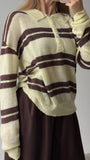 Fongt Striped Knitted POLO Shirt Collar Collar Sweater Loose Leisure Lazy Style New Women's Style