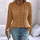 Fongt Women's Sweater Knitted Shirt Design Hollow V-Neck Long-Sleeved Hooded Top