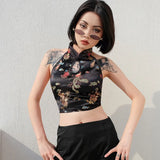 Fongt Sexy Bare Back Sleeveless Hanging Neck Embroidery Hollow Design Chinese Wind Small Vest