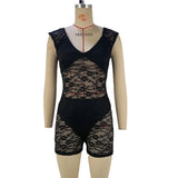 Fongt Women's Spring / Summer 2024 New Suit Fashion Sexy Tight Perspective Embroidery Short Jumpsuit Women-Outfit