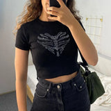 Fongt Summer Sternum Love Hot Drill Women's Jacket Street Trend Slim Crop T-Shirt