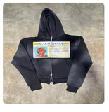 Fongt 2025 Men's And Women's Hooded Sweatshirt Zipper Graffiti ID Card Print Long-Sleeved Hoodie Coat