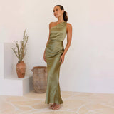 Fongt Women's New Sleeveless Solid Color Sexy Breast Sling Slings Open Fork Long Dress Women