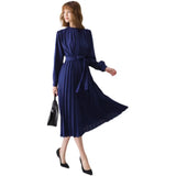 Fongt Korean Chic Light Temperament Simple Small Tie Tie To Collect 100 Folds Of The Long Pure Color Dress