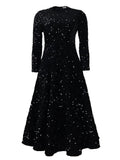 Fongt New Women's Round-Necked Long-Sleeved Solid-Colored Bright-Waisted High-Rise Dress Dress Dress