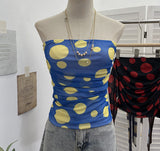 Fongt Shooting Holiday Storm Spot Bump Color Mesh Strapped Braped Vest Female Summer Dew Back Hottie Top 8085