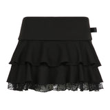 Fongt Bow Spliced Half-Dressed Girl 2025 Low-Waist Sexy A-Shaped Skirt Hottie INS New Short Skirt
